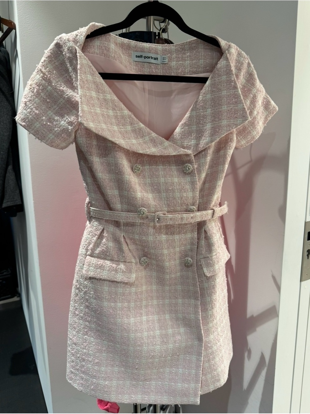 self-portrait Pink Boucle off shoulder Mini Dress - Picture 10 of 10